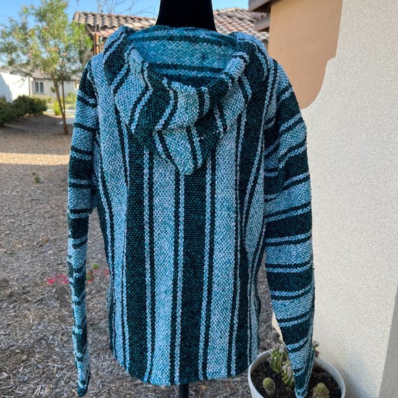 Confecciones Artilana Green Striped Poncho Women Size Medium - Picture 11 of 16